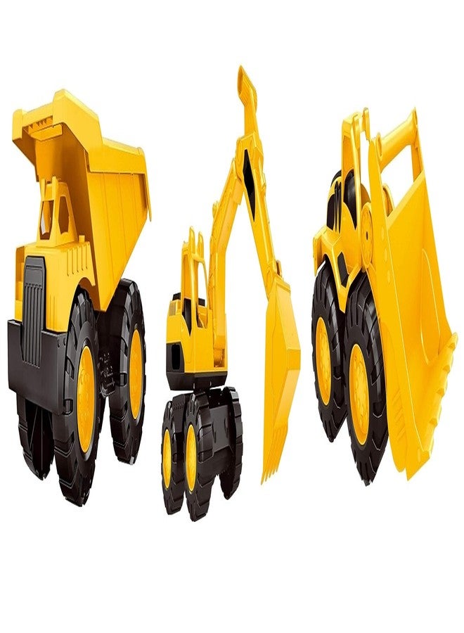 Globular Excavator Bulldozer Dumper Vehicle Construction Engineering Truck Toy for Kids, Unbreakable Push and Go Truck for Kids Pull Back (11 x 17 CM) Pack of 3 - Image 1